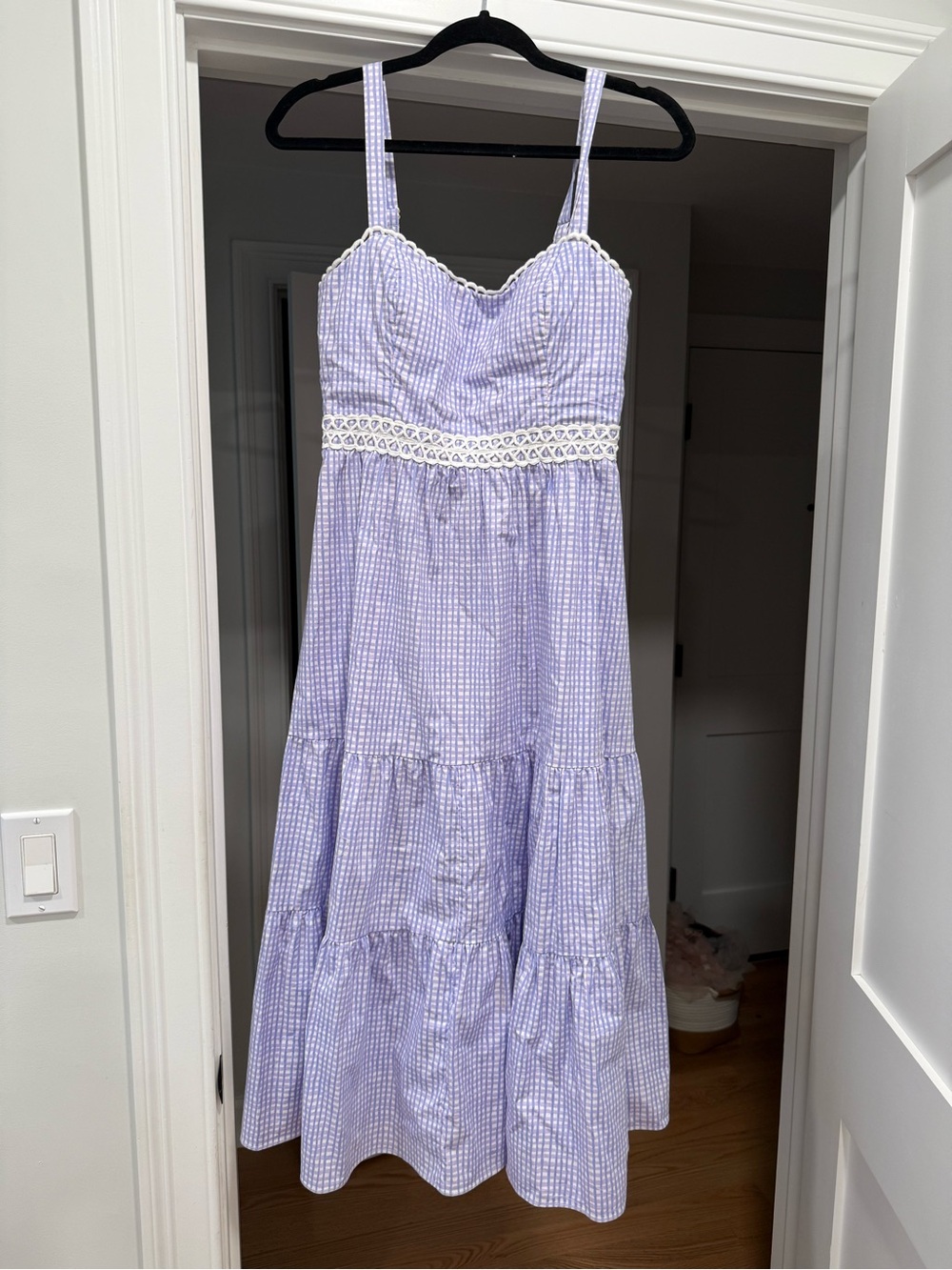 Lilly Pulitzer Lavender Gingham Tiered Sundress with Lace Trim